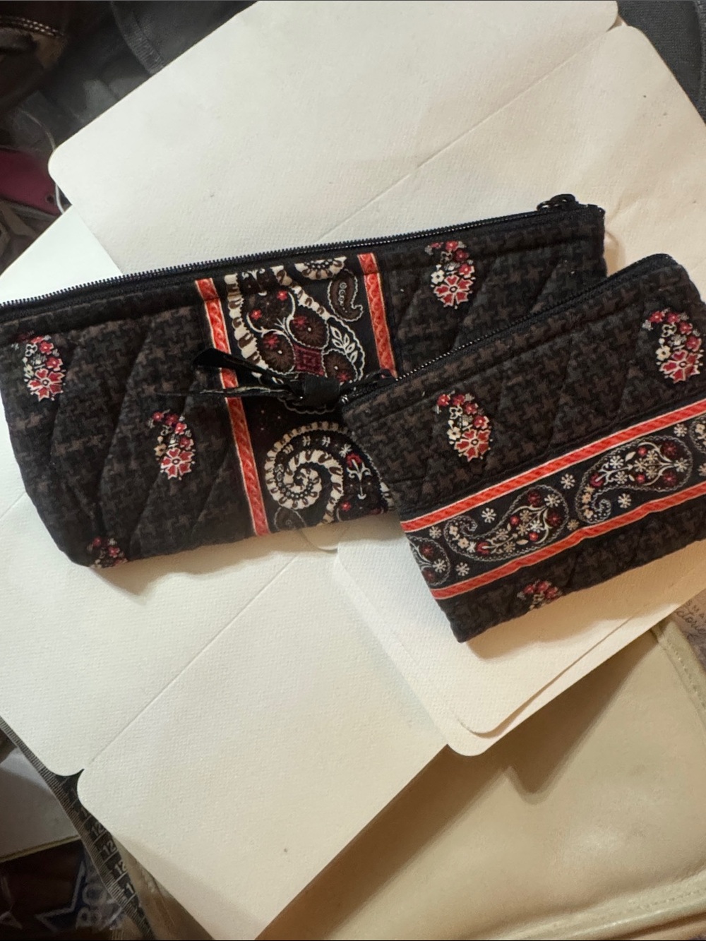 Vera Bradley Quilted Black Paisley Zip Pouch Set - Women Accessories